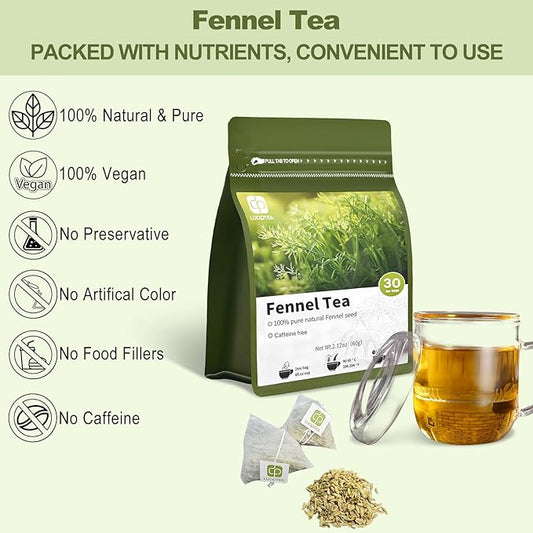 luoptea Fennel tea bags ,Premium Whole Fennel Seeds,100% Natural Material tea bags. Handmade Herbal Tea, Eco-Friendly.No Suger,No Caffeine,vegan(30bags)