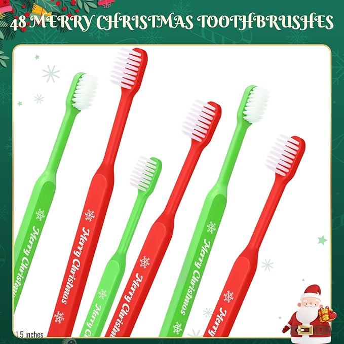 Merry Christmas Toothbrushes, Individually Wrapped Toothbrush for Giveaways, Christmas Toothbrushes Dental Care Oral Health (48 Pcs)