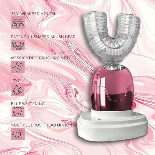 360° U-Shaped Toothbrush, Electric Toothbrushes for Adults, Multiple Brush Heads Options, Blue Light Whitening, IPX7 Waterproof, 360° Cleaning Suitable for People with Limited Mobility