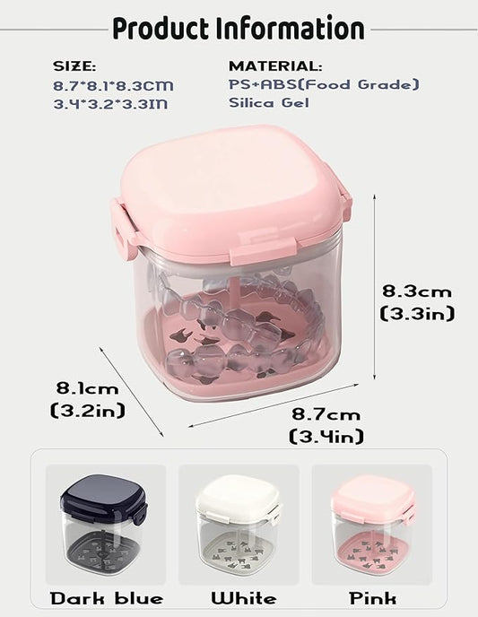 MURRI&MURRDI Retainer Case, Denture Bath Box with Strainer Basket, Mouth Guard Case, Braces Cleaner Cup, Cute Denture Holder Storage Soak Container for Travel Cleaning (A Pink)