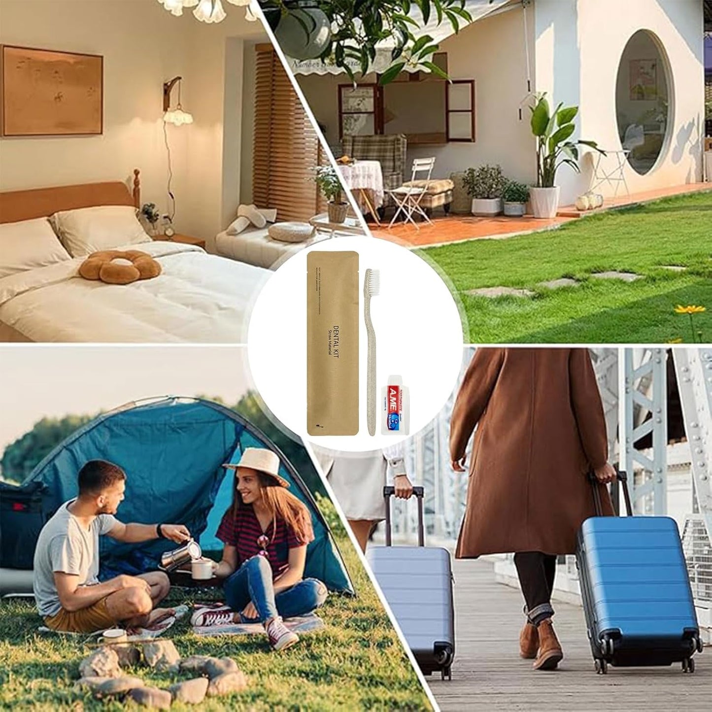 50 Pack Travel Size Toothbrushes with Toothpaste in Bulk, Disposable Individually Wrapped Wheat Straw Portable Toothbrushes Kit for Homeless, Nursing Home, Charity, Shelter, Airbnb and Hotel