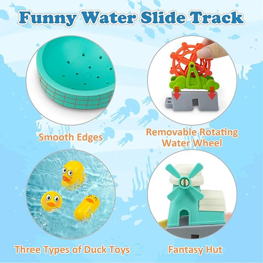 62 PCS Toddler Bath Toys for Kids, Fun Duck Slide Baths Toy, DIY Baby Shower Bathtub Toys Gifts for Kids Ages 4-8, Mold Free Baths Toy for Toddlers