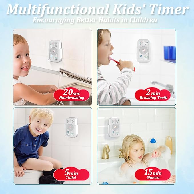 Timer for Kids Brushing: 2 Minutes Teeth Brush 20 Seconds Hand Washing 5 Min Toilet 15 Min Shower, Time Management Tool for Children - 2pcs White