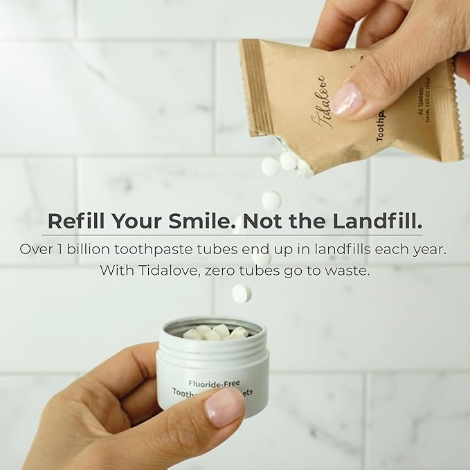 Cool Mint Fluoride-Free Toothpaste Tablets with Nano Hydroxyapatite | Natural Whitening, Enamel Strengthening, Plastic-Free & Travel-Friendly (4 Month Refill)