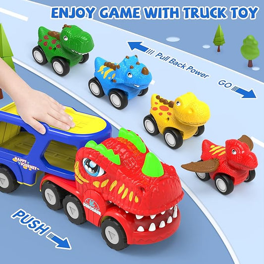 Toddler Car Toys for 1 2 3 4 5 Year Old Boy, 5-in-1 Dinosaur Vehicle Trucks Toys for Toddlers 1-3 with Sounds & Lights Toys for Boys 4-6 Boy Toys Age 2-6 Dinosaur Toys for Kids 3-5