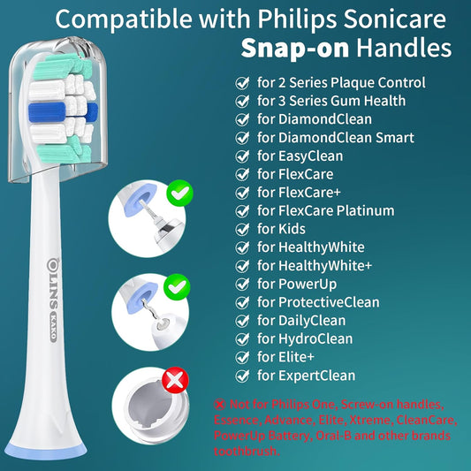 Replacement Heads for Philips Sonicare, Brush Head Compatible with Phillips Sonicare Toothbrush Snap-on Handles, 8 Pack