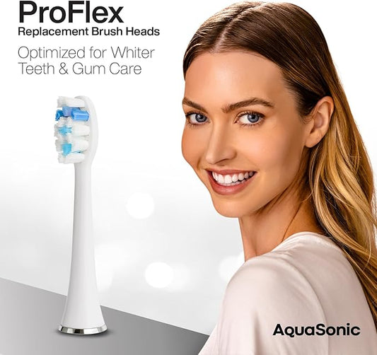AquaSonic Proflex Replacement Brush Heads | ADA Accepted | for Whiter Teeth & Gum Care | Compatible with Many AquaSonic Toothbrush Handles (3 Pack White)
