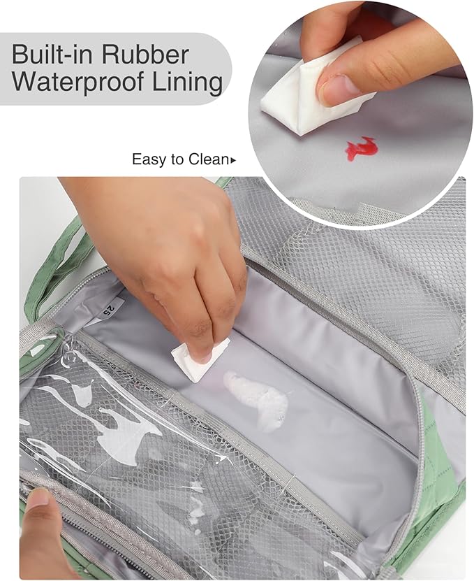 Relavel Travel Hanging Toiletry Bag for Men Women Travel Kit Shaving Bag Waterproof Large Makeup Bag Wash Bag Makeup Organizer Cosmetic Case for Bathroom Shower Green Pro