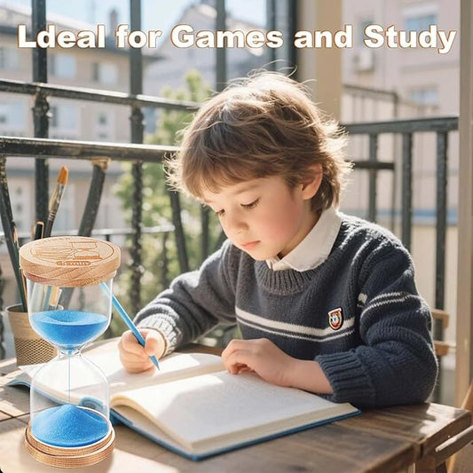 3 Minute Sand Timer for Classroom, 3min Wooden Hourglass Sand Clock, Small Hour Glass Sandglass for Kids, Game, Desk Office Decoration (Blue)