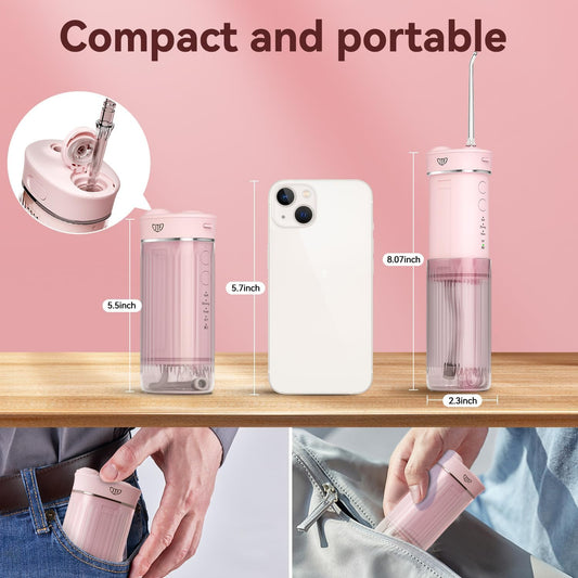 Portable Mini Water Dental Flosser for Teeth Cleaning Pick,Travel Oral Irrigator with Telescopic Water Tank,4 Modes and Waterproof Design-Perfect for Braces,Bridges,Home&Travel Dental Care