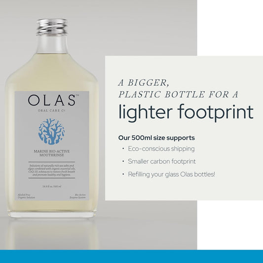 Olas Alcohol Free Mouthwash & Oral Rinse - Marine Bio-Active Mouth Rinse With Essential Oils & Antioxidants for a Healthy Oral Microbiome - Fluoride Free Natural Mouthwash (500 ml)
