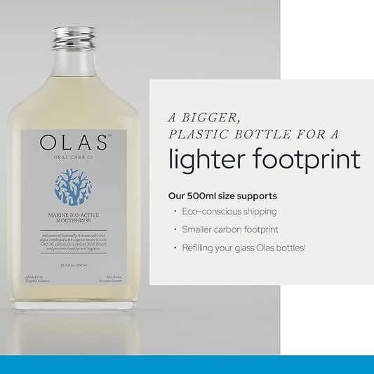 Olas Alcohol Free Mouthwash & Oral Rinse - Marine Bio-Active Mouth Rinse with Essential Oils & Antioxidants for a Healthy Oral Microbiome - Fluoride Free Natural Mouthwash (3 Count, 1 Fl Oz Each)