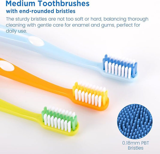 Medium Toothbrushes for Adults, Toothbrush Medium Bristles with Covers for Travel, Deep Plaque & Stain Removal, 6 Count
