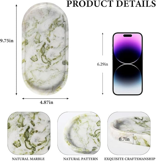 Koville Marble Vanity Tray for Bathroom Countertop, Green Marble Bathroom Tray Perfume Trays for Dresser, Stone Jewelry Dish Stone Trays for Kitchen Counter, Candle Holder for Home Decor