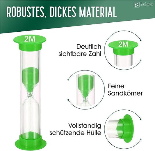 Sand Timer for Kids Set of 12 Small Colorful (Multi) Hour Glass Acrylic Covered Clock - 2 Pcs Each for 30Sec 1Min 2Min 3Min 5Min 10Min for Classroom, Home & Kids Room