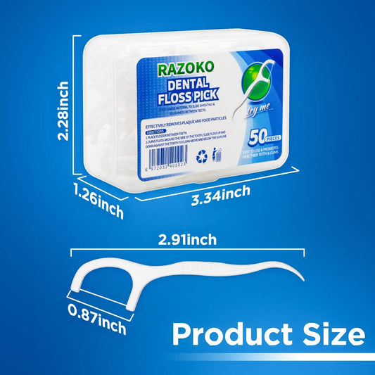 RAZOKO Dental Floss Picks High Toughness Professional Toothpicks Sticks 8-Pack(400pcs) with Portable Case and Dental Picks