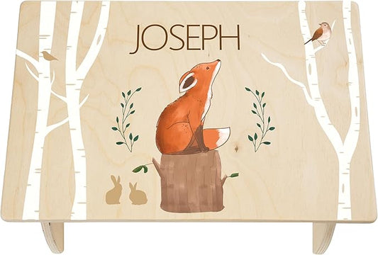 Step Stool for Toddlers- Personalized Wood Kids Step Stool with Name for Kitchen Sink, Bathroom, Potty Training, Toilet, Kitchen Sink- Sturdy and Safe- Made in USA by BloomOwl (Fox)