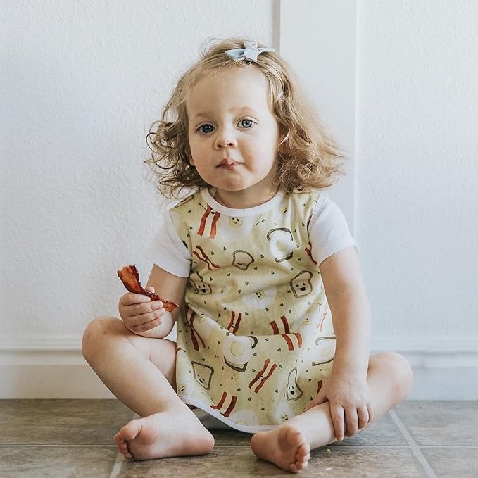 BapronBaby Eggs & Bacon Bapron - No Neck Tie Safer Bib for Baby & Toddler - Soft Waterproof Stain Resistant - Machine Washable - Sz Preschool 3-5yrs