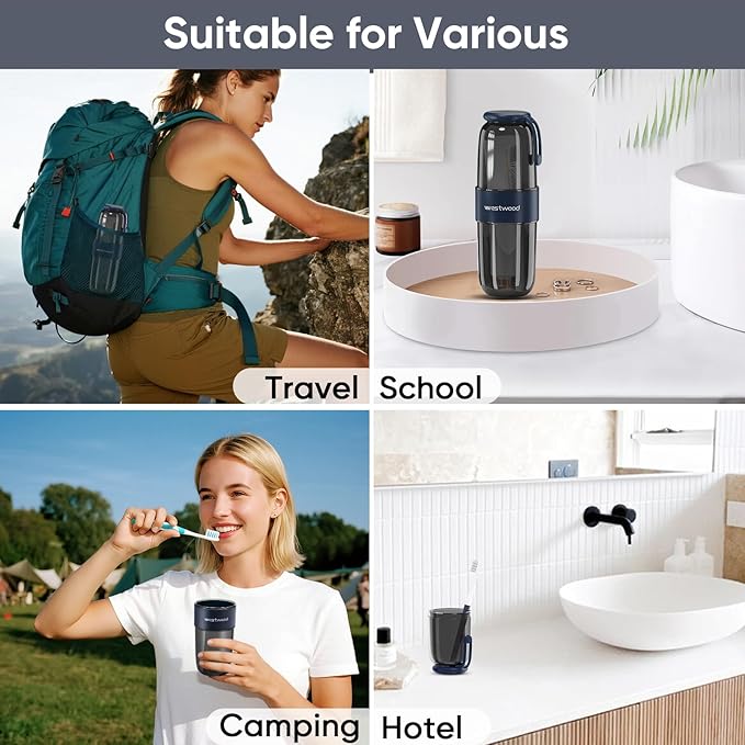 Westwood Travel Toothbrush Case Travel Toothbrush Holder with Cup, Large Toothbrush Container for Toothbrush Toothpaste Razor, Portable Toothbrush Holder with Cover for Home Business School (Black)