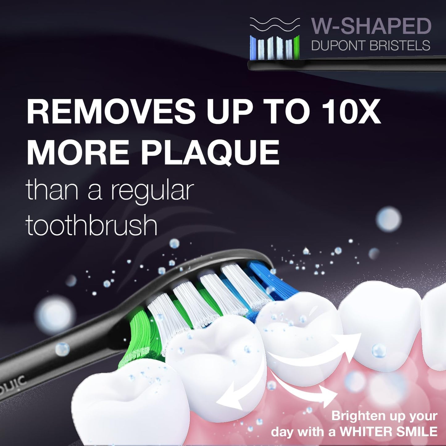 Wagner Stern WHITEN+ Edition. Whitening Electric Toothbrush with Pressure Sensor. Offers 5 Brushing Modes, 3 intensities, 8 Soft Brush Heads, and a Luxury Travel case.