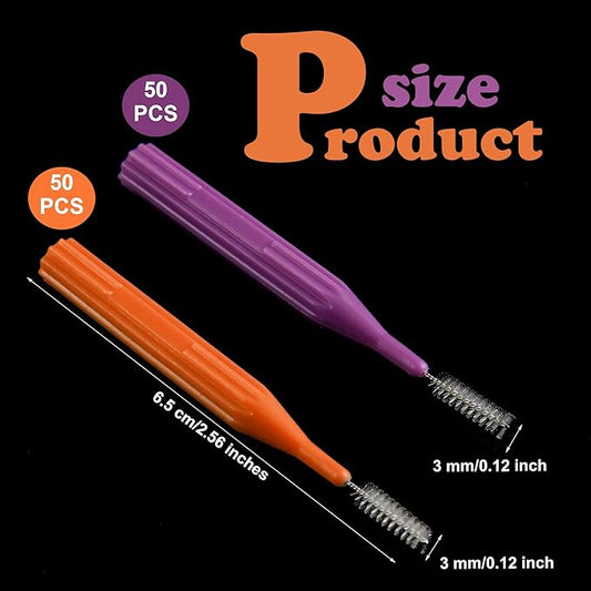 Patelai 100 Pieces Braces Brush for Cleaner Interdental Brush Toothpick Dental Flossing Head Oral Hygiene Flosser Tooth Cleaning Tool(Orange, Purple)
