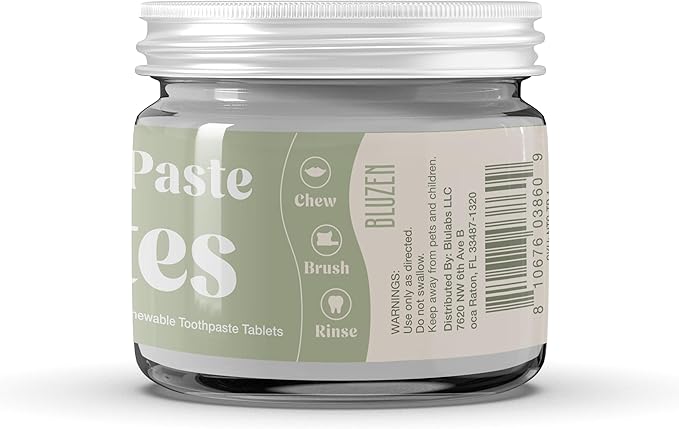 Whitening Toothpaste Tablets with Nano Hydroxyapatite, Fluoride Free, Plastic Free, Eco & Best Travel Friendly Chewable Mint Toothpaste Bites | 62 Count