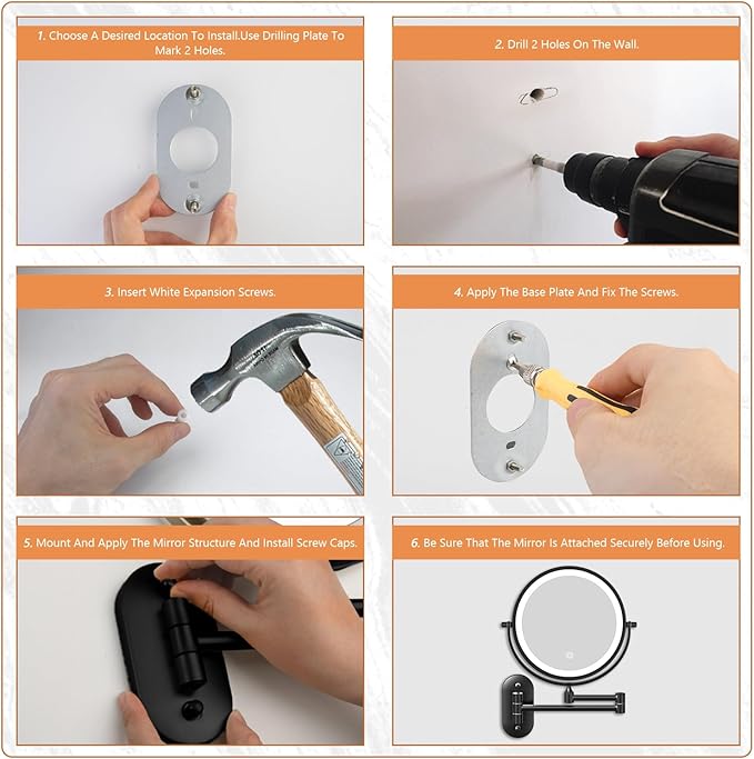 1X/20X Wall Mounted Makeup Mirror with Light, 8" Rechargeable Double-Sided Magnifying Mirror, Vanity Mirror Dimmable 3 Color Light, 360° Extension Rotation Foldable 14.5 Inch Arm for Bathroom