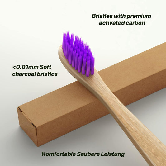 10 Color Soft Bristles Natural Bamboo Toothbrushes Set, Premium BPA Free for Best Clean, Eco-Friendly, Plastic-Free, Vegan, Biodegradable & Compostable Charcoal Wooden
