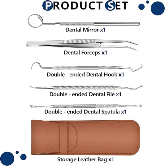 Niura Dental Tools Kit – 6 PC Teeth Cleaning Tools with Dental Mirror, Pick, Spatula, File & Forceps – 304 Stainless Steel Oral Care Set with Storage Bag