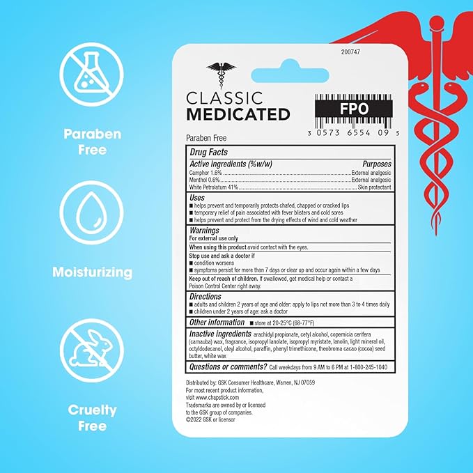 ChapStick Classic Medicated 3-Packs (12 Sets/36 Tubes) – Bulk Lip Balm, Dry Lips & Cold Sore Pain Relief Bundle, 0.15 Oz Ea