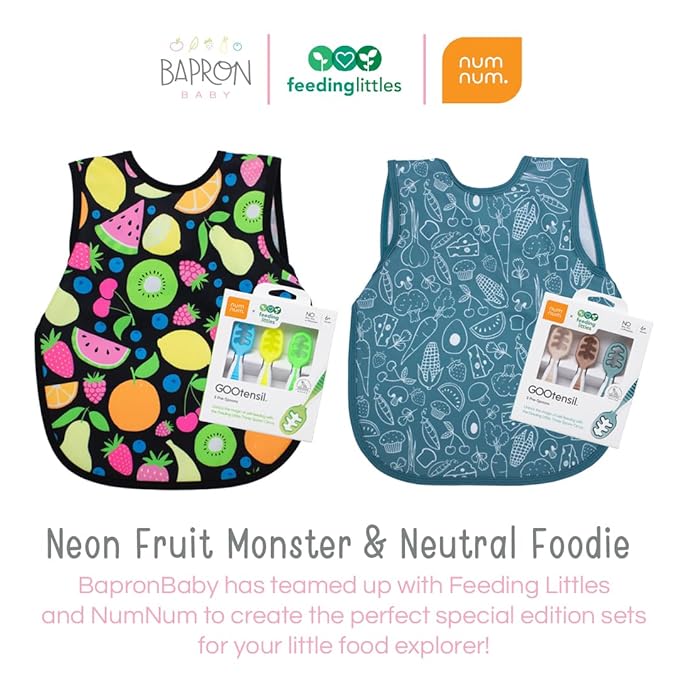 BapronBaby Neon Fruit Monster Bapron - No Neck Tie Safer Bib for Baby & Toddler - Soft Waterproof Stain Resistant - Machine Washable - Sz Baby/Toddler 6m-3T