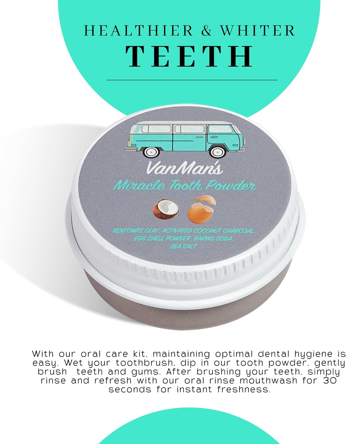Vanman's - Tiny Miracle Eggshell Tooth Powder - Fluoride-Free Whitening with Coconut Charcoal & Eggshell Powder - Remineralizing - 0.25 oz