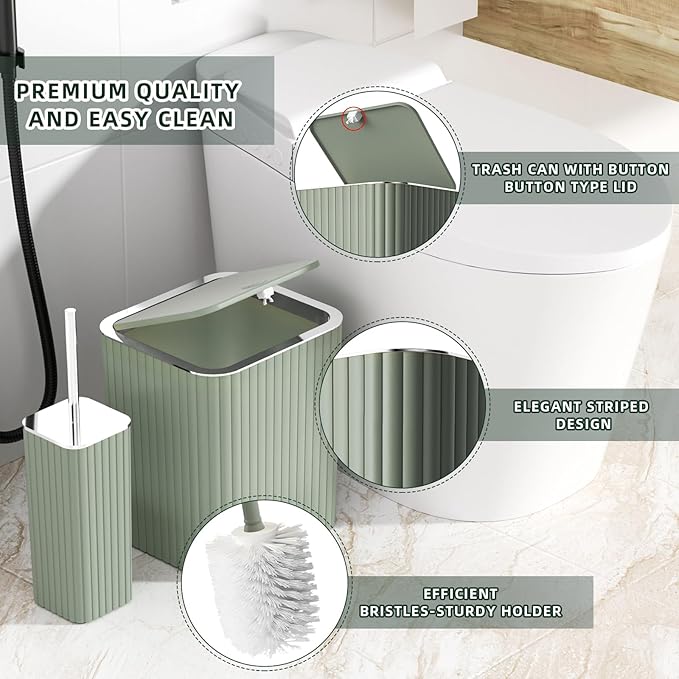 26PC Bathroom Accessories Set - Gorgeous Bathroom Set, Sage Green Bathroom Accessory Set, Shower Curtain Set with Bathtub Mats for Shower Tub, Trash Can & Soap Dispenser