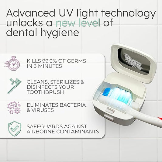 Rayz UV-C Toothbrush Sanitizer | Portable & Rechargeable | 99.9% Sanitization in 3 Minutes | Wall Mountable, Travel-Friendly & TSA-Approved (Pearl)