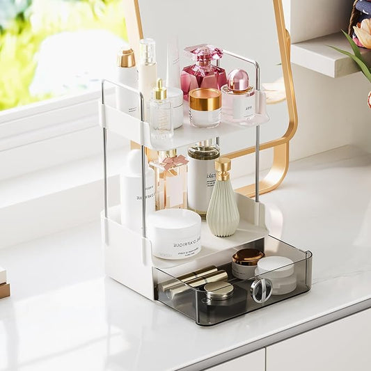 Mini Skincare Organizers,2-Tier Drawer Bathroom Organizer Countertop,Small-Sized Cosmetic Storage Rack Suitable for Delicate Girls,Organizer Shelf for Vanity Storage,Multi-Purpose Makeup Organizer