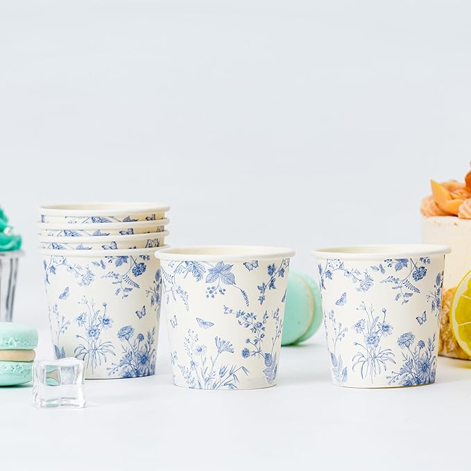 Crisky 150 Pack Paper Bathroom Cups 3oz Disposable Elegant Design Blue Floral Small Mouthwash Hot/Cold Beverage Coffee Dessert for Birthday Parties Home-use Picnics Ceremonies