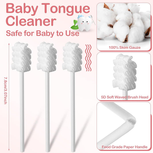 200 Pieces Baby Tongue Cleaner Disposable Infant Oral Cleaner with 4 Pieces Finger Toothbrush Soft Gauze Baby Mouth Newborn for Tooth Mouth Gum Dental Care(Pink)