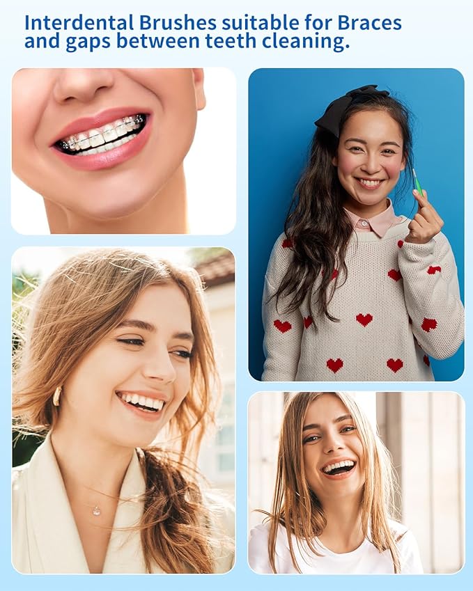 Interdental Brush, 80 Count Braces Brush Between Teeth, Toothpicks Dental Tooth Flossing, Dental Flosser Tooth Cleaning Tools Oral Flossing Head (4 Colors, 4 Sizes)