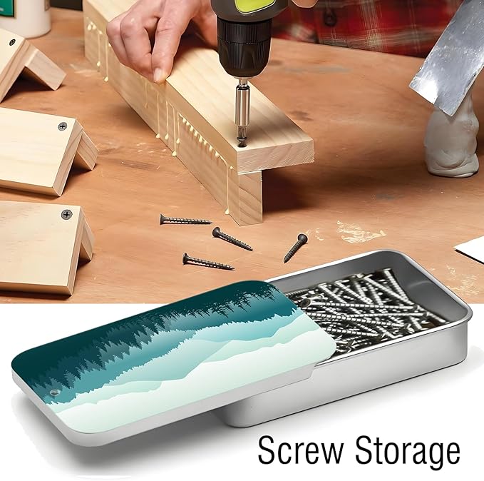 Portable Dental Floss Case, Refillable Cute Travel Floss Dispenser for Men & Women, Pocket Travel Floss Picks Case for Purse, Backpack, Bag Green Mountain Landscape