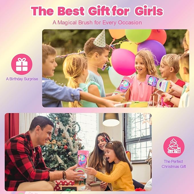 Toddler Hair Brush – Pink Mini Air Cushion Brush for Kids, Little Girls & Princesses – Gentle Detangling Comb for Wet & Dry Hair, Unicorn Hairbrush for Girls, Travel-Friendly