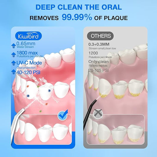 Water Dental Flosser Cordless with UVC Light, 3 Modes Portable Oral Irrigator, IPX7 Waterproof, 300ML Tank, Electric Teeth Cleaner for Tonsil Stones, Home & Travel Use