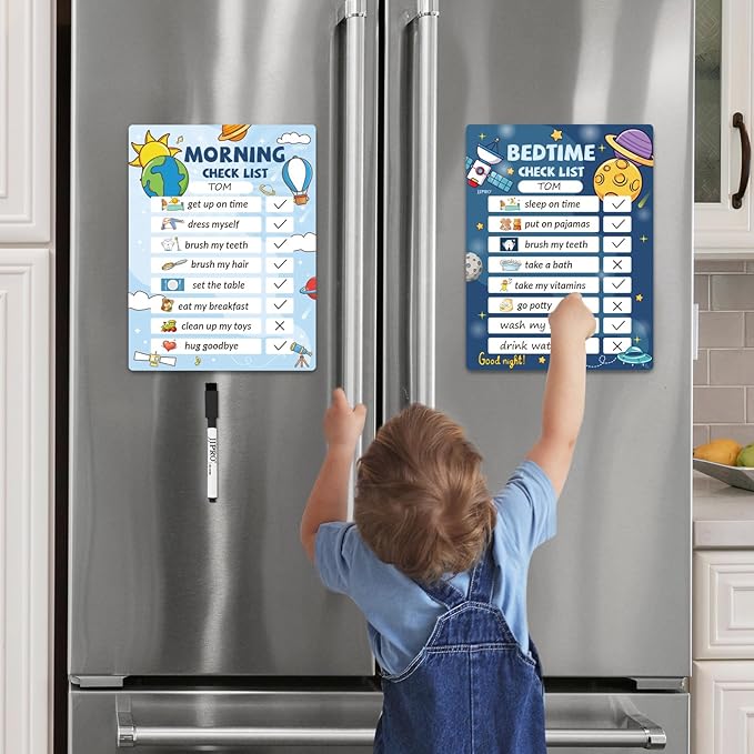 JJPRO Bedtime/Morning Routine Chart - Magnetic Daily Schedule Board for Kids - Outer Space