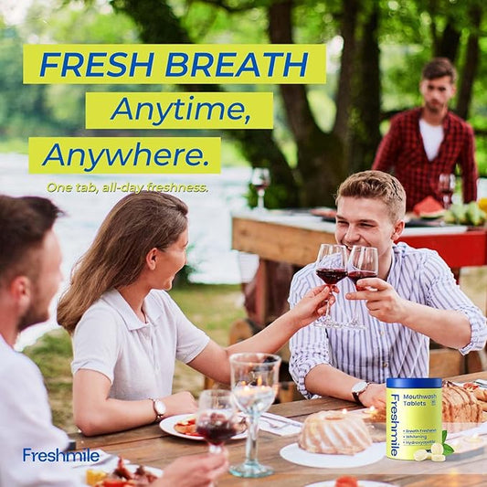 Travel Mouthwash Tablets for Smokers - Fluoride & Alcohol-Free, Xylitol & Nano-Hydroxyapatite (NHA) for Bad Breath Treatment & Natural Whitening, Mint Flavor (60 Count)