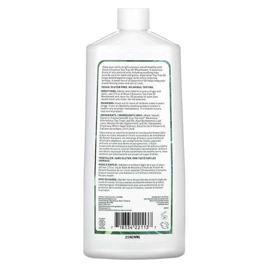 Desert Essence Tea Tree Oil Mouthwash, Spearmint, 16 fl oz - Alcohol Free, Sugar Free, Gluten Free, Vegan, Cruelty Free, Non-GMO - Aloe, Vitamin C & Spearmint Essential Oil - Healthy Teeth & Gums
