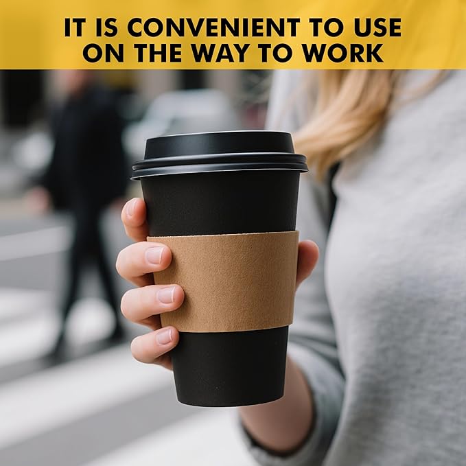 RACETOP 50 Pack 16 oz Coffee Cups with Lids, Black Disposable Coffee Cups with Lids, Sleeves and Stirring Sticks, Hot Paper Coffee Cup 16 oz for Hot Drinks, Parties, Picnic, Travel, and Events