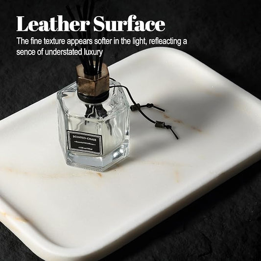 Koville Marble Tray, 12"x8" Marble Vanity Tray for Bathroom Kitchen Countertop, Rectangular Stone Tray for Cosmetics Perfume Trinket, Decorative Catchall Trays (Golden Calacatta)