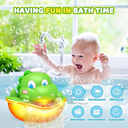 Bath Toys,Light-Up Bath Bubble Machine Automatic Bubble Maker Bathroom Toy for Kids Ages 1-3 4-8 Toddler Bathub Toy Dinosaur Toys for Kids 3-5