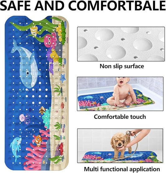 LNOND Bath Mat for Tub for Kids, Ocean Whale Bathtub Mat, Kids Bath Mats for Bathroom Non Slip with Drain Holes and Suction Cups,Machine Washable (40 X 16 Inch)