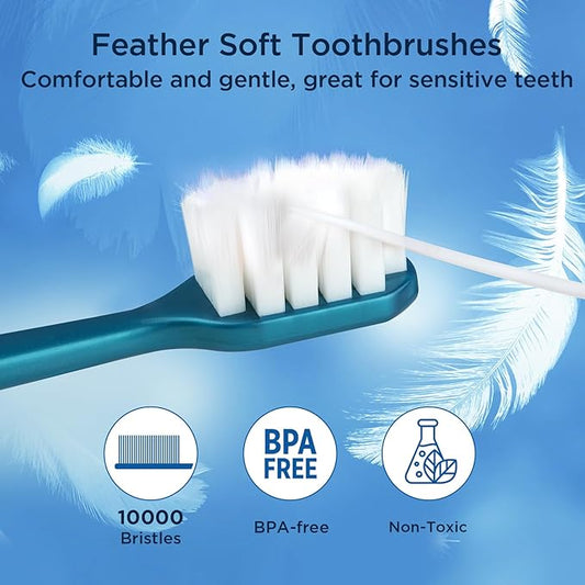 Extra Soft Toothbrush for Sensitive Gums, Wide Head Soft Bristle Toothbrush with 10000 Flossing Micro Nano Bristles for Adults, Pregnant Women, Elderly, Braces(6 Colors Set)
