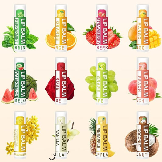 DMSKY 36 Pack Lip Balm, Natural Lip Balm Bulk with Vitamin E and Coconut Oil, Moisturizing Lip Care Product for Dry Cracked Lips- 12 Flavors
